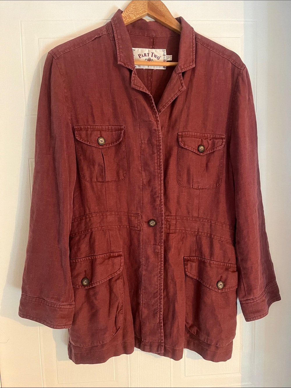 Linen Utility Jacket Shacket Burgundy - Vintage Part Two - size 6
